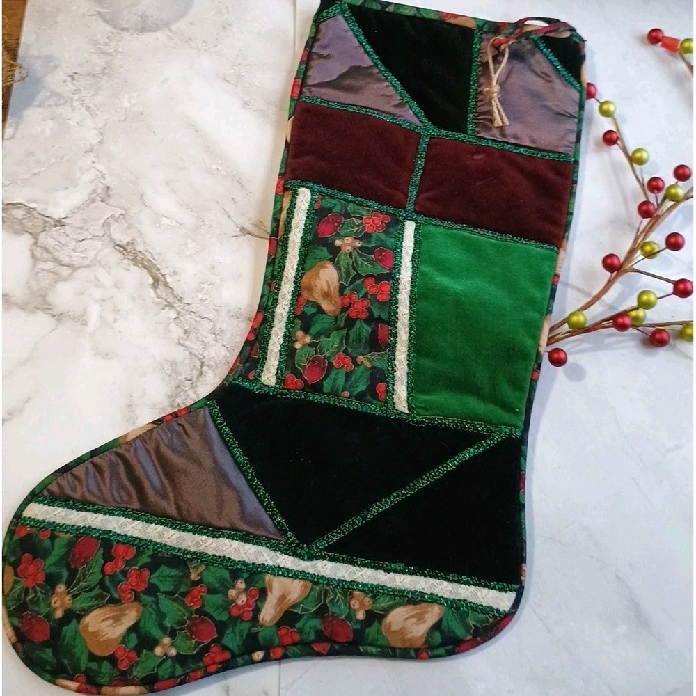 Vintage Velvet Crazy Quilt Patchwork‎ Handmade Pieced Christmas Stocking